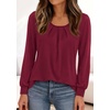 image:imagePRETTYGARDEN Womens Long Puff Sleeve Tops Crew Neck Blouse  Pleated Front Loose Fit Soft Business Casual Work Shirts Dressy Daily Wear School Travel Outfits Fall Winter ClothingWine Red