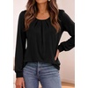 image:imagePRETTYGARDEN Womens Long Puff Sleeve Tops Crew Neck Blouse  Pleated Front Loose Fit Soft Business Casual Work Shirts Dressy Daily Wear School Travel Outfits Fall Winter ClothingBlack