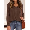 image:imagePRETTYGARDEN Womens Long Puff Sleeve Tops Crew Neck Blouse  Pleated Front Loose Fit Soft Business Casual Work Shirts Dressy Daily Wear School Travel Outfits Fall Winter ClothingBrown