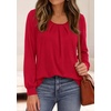 image:imagePRETTYGARDEN Womens Long Puff Sleeve Tops Crew Neck Blouse  Pleated Front Loose Fit Soft Business Casual Work Shirts Dressy Daily Wear School Travel Outfits Fall Winter ClothingRed