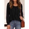 image:imagePRETTYGARDEN Womens Long Puff Sleeve Tops Crew Neck Blouse  Pleated Front Loose Fit Soft Business Casual Work Shirts Dressy Daily Wear School Travel Outfits Fall Winter ClothingBlack