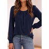 image:imagePRETTYGARDEN Womens Long Puff Sleeve Tops Crew Neck Blouse  Pleated Front Loose Fit Soft Business Casual Work Shirts Dressy Daily Wear School Travel Outfits Fall Winter ClothingNavy Blue