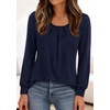 image:imagePRETTYGARDEN Womens Long Puff Sleeve Tops Crew Neck Blouse  Pleated Front Loose Fit Soft Business Casual Work Shirts Dressy Daily Wear School Travel Outfits Fall Winter ClothingNavy Blue