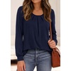 image:imagePRETTYGARDEN Womens Long Puff Sleeve Tops Crew Neck Blouse  Pleated Front Loose Fit Soft Business Casual Work Shirts Dressy Daily Wear School Travel Outfits Fall Winter ClothingNavy Blue