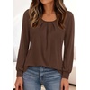 image:imagePRETTYGARDEN Womens Long Puff Sleeve Tops Crew Neck Blouse  Pleated Front Loose Fit Soft Business Casual Work Shirts Dressy Daily Wear School Travel Outfits Fall Winter ClothingBrown