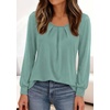 image:imagePRETTYGARDEN Womens Long Puff Sleeve Tops Crew Neck Blouse  Pleated Front Loose Fit Soft Business Casual Work Shirts Dressy Daily Wear School Travel Outfits Fall Winter ClothingGrey Green