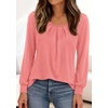 image:imagePRETTYGARDEN Womens Long Puff Sleeve Tops Crew Neck Blouse  Pleated Front Loose Fit Soft Business Casual Work Shirts Dressy Daily Wear School Travel Outfits Fall Winter ClothingCoral Pink