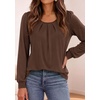 image:imagePRETTYGARDEN Womens Long Puff Sleeve Tops Crew Neck Blouse  Pleated Front Loose Fit Soft Business Casual Work Shirts Dressy Daily Wear School Travel Outfits Fall Winter ClothingBrown