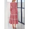 image:imagePRETTYGARDEN Womens Long Sleeve Boho Floral Midi Dress  Flowy Smocked A Line Tiered Lace Trim Pockets Elegant Fall Wedding Guest Dresses Spring Vacation Cruise Resort OutfitsBean Paste Pink