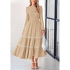 image:imagePRETTYGARDEN Womens Long Sleeve Boho Floral Midi Dress  Flowy Smocked A Line Tiered Lace Trim Pockets Elegant Fall Wedding Guest Dresses Spring Vacation Cruise Resort OutfitsApricot