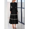 image:imagePRETTYGARDEN Womens Long Sleeve Boho Floral Midi Dress  Flowy Smocked A Line Tiered Lace Trim Pockets Elegant Fall Wedding Guest Dresses Spring Vacation Cruise Resort OutfitsBlack