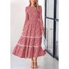 image:imagePRETTYGARDEN Womens Long Sleeve Boho Floral Midi Dress  Flowy Smocked A Line Tiered Lace Trim Pockets Elegant Fall Wedding Guest Dresses Spring Vacation Cruise Resort OutfitsBean Paste Pink