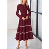 image:imagePRETTYGARDEN Womens Long Sleeve Boho Floral Midi Dress  Flowy Smocked A Line Tiered Lace Trim Pockets Elegant Fall Wedding Guest Dresses Spring Vacation Cruise Resort OutfitsWine Red