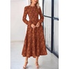 image:imagePRETTYGARDEN Womens Long Sleeve Boho Floral Midi Dress  Flowy Smocked A Line Tiered Lace Trim Pockets Elegant Fall Wedding Guest Dresses Spring Vacation Cruise Resort OutfitsBrick Red