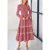image:imagePRETTYGARDEN Womens Long Sleeve Boho Floral Midi Dress  Flowy Smocked A Line Tiered Lace Trim Pockets Elegant Fall Wedding Guest Dresses Spring Vacation Cruise Resort OutfitsBean Paste Pink