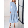 image:imagePRETTYGARDEN Womens Long Sleeve Boho Floral Midi Dress  Flowy Smocked A Line Tiered Lace Trim Pockets Elegant Fall Wedding Guest Dresses Spring Vacation Cruise Resort OutfitsLight Blue