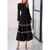 image:imagePRETTYGARDEN Womens Long Sleeve Boho Floral Midi Dress  Flowy Smocked A Line Tiered Lace Trim Pockets Elegant Fall Wedding Guest Dresses Spring Vacation Cruise Resort OutfitsBlack