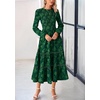 image:imagePRETTYGARDEN Womens Long Sleeve Boho Floral Midi Dress  Flowy Smocked A Line Tiered Lace Trim Pockets Elegant Fall Wedding Guest Dresses Spring Vacation Cruise Resort OutfitsDark Green