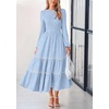 image:imagePRETTYGARDEN Womens Long Sleeve Boho Floral Midi Dress  Flowy Smocked A Line Tiered Lace Trim Pockets Elegant Fall Wedding Guest Dresses Spring Vacation Cruise Resort OutfitsLight Blue