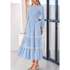 image:imagePRETTYGARDEN Womens Long Sleeve Boho Floral Midi Dress  Flowy Smocked A Line Tiered Lace Trim Pockets Elegant Fall Wedding Guest Dresses Spring Vacation Cruise Resort OutfitsLight Blue