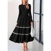 image:imagePRETTYGARDEN Womens Long Sleeve Boho Floral Midi Dress  Flowy Smocked A Line Tiered Lace Trim Pockets Elegant Fall Wedding Guest Dresses Spring Vacation Cruise Resort OutfitsBlack