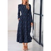 image:imagePRETTYGARDEN Womens Long Sleeve Boho Floral Midi Dress  Flowy Smocked A Line Tiered Lace Trim Pockets Elegant Fall Wedding Guest Dresses Spring Vacation Cruise Resort OutfitsNavy