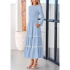 image:imagePRETTYGARDEN Womens Long Sleeve Boho Floral Midi Dress  Flowy Smocked A Line Tiered Lace Trim Pockets Elegant Fall Wedding Guest Dresses Spring Vacation Cruise Resort OutfitsLight Blue