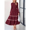 image:imagePRETTYGARDEN Womens Long Sleeve Boho Floral Midi Dress  Flowy Smocked A Line Tiered Lace Trim Pockets Elegant Fall Wedding Guest Dresses Spring Vacation Cruise Resort OutfitsWine Red