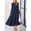 image:imagePRETTYGARDEN Womens Long Sleeve Boho Floral Midi Dress  Flowy Smocked A Line Tiered Lace Trim Pockets Elegant Fall Wedding Guest Dresses Spring Vacation Cruise Resort OutfitsNavy
