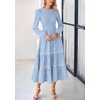 image:imagePRETTYGARDEN Womens Long Sleeve Boho Floral Midi Dress  Flowy Smocked A Line Tiered Lace Trim Pockets Elegant Fall Wedding Guest Dresses Spring Vacation Cruise Resort OutfitsLight Blue
