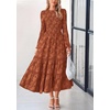 image:imagePRETTYGARDEN Womens Long Sleeve Boho Floral Midi Dress  Flowy Smocked A Line Tiered Lace Trim Pockets Elegant Fall Wedding Guest Dresses Spring Vacation Cruise Resort OutfitsBrick Red