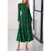 image:imagePRETTYGARDEN Womens Long Sleeve Boho Floral Midi Dress  Flowy Smocked A Line Tiered Lace Trim Pockets Elegant Fall Wedding Guest Dresses Spring Vacation Cruise Resort OutfitsDark Green