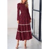 image:imagePRETTYGARDEN Womens Long Sleeve Boho Floral Midi Dress  Flowy Smocked A Line Tiered Lace Trim Pockets Elegant Fall Wedding Guest Dresses Spring Vacation Cruise Resort OutfitsWine Red