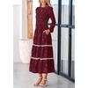 image:imagePRETTYGARDEN Womens Long Sleeve Boho Floral Midi Dress  Flowy Smocked A Line Tiered Lace Trim Pockets Elegant Fall Wedding Guest Dresses Spring Vacation Cruise Resort OutfitsWine Red