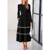 image:imagePRETTYGARDEN Womens Long Sleeve Boho Floral Midi Dress  Flowy Smocked A Line Tiered Lace Trim Pockets Elegant Fall Wedding Guest Dresses Spring Vacation Cruise Resort OutfitsBlack