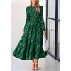 image:imagePRETTYGARDEN Womens Long Sleeve Boho Floral Midi Dress  Flowy Smocked A Line Tiered Lace Trim Pockets Elegant Fall Wedding Guest Dresses Spring Vacation Cruise Resort OutfitsDark Green
