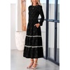image:imagePRETTYGARDEN Womens Long Sleeve Boho Floral Midi Dress  Flowy Smocked A Line Tiered Lace Trim Pockets Elegant Fall Wedding Guest Dresses Spring Vacation Cruise Resort OutfitsBlack