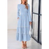 image:imagePRETTYGARDEN Womens Long Sleeve Boho Floral Midi Dress  Flowy Smocked A Line Tiered Lace Trim Pockets Elegant Fall Wedding Guest Dresses Spring Vacation Cruise Resort OutfitsLight Blue