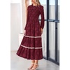 image:imagePRETTYGARDEN Womens Long Sleeve Boho Floral Midi Dress  Flowy Smocked A Line Tiered Lace Trim Pockets Elegant Fall Wedding Guest Dresses Spring Vacation Cruise Resort OutfitsWine Red