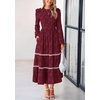 image:imagePRETTYGARDEN Womens Long Sleeve Boho Floral Midi Dress  Flowy Smocked A Line Tiered Lace Trim Pockets Elegant Fall Wedding Guest Dresses Spring Vacation Cruise Resort OutfitsWine Red