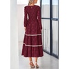image:imagePRETTYGARDEN Womens Long Sleeve Boho Floral Midi Dress  Flowy Smocked A Line Tiered Lace Trim Pockets Elegant Fall Wedding Guest Dresses Spring Vacation Cruise Resort OutfitsWine Red