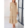image:imagePRETTYGARDEN Womens Long Sleeve Boho Floral Midi Dress  Flowy Smocked A Line Tiered Lace Trim Pockets Elegant Fall Wedding Guest Dresses Spring Vacation Cruise Resort OutfitsApricot