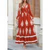 image:imagePRETTYGARDEN Womens Long Sleeve Floral Boho Maxi Wedding Guest Dress  Trendy BohemianV NeckRuffle Long DressesFlowy A LineElastic WaistElegant PartyFall FashionBeach Vacation ClothesFloral Brick Red White