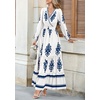 image:imagePRETTYGARDEN Womens Long Sleeve Floral Boho Maxi Wedding Guest Dress  Trendy BohemianV NeckRuffle Long DressesFlowy A LineElastic WaistElegant PartyFall FashionBeach Vacation ClothesFloral White Blue