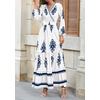 image:imagePRETTYGARDEN Womens Long Sleeve Floral Boho Maxi Wedding Guest Dress  Trendy BohemianV NeckRuffle Long DressesFlowy A LineElastic WaistElegant PartyFall FashionBeach Vacation ClothesFloral White Blue