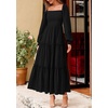 image:imagePRETTYGARDEN Womens Long Sleeve Ruffle Flowy Maxi Dress  Tiered ALine Square Neck Casual amp Boho Style Smocked Bodice Fall Wedding Guest Dresses Holiday Party Going Out OutfitsBlack