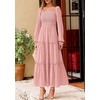 image:imagePRETTYGARDEN Womens Long Sleeve Ruffle Flowy Maxi Dress  Tiered ALine Square Neck Casual amp Boho Style Smocked Bodice Fall Wedding Guest Dresses Holiday Party Going Out OutfitsPink
