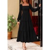 image:imagePRETTYGARDEN Womens Long Sleeve Ruffle Flowy Maxi Dress  Tiered ALine Square Neck Casual amp Boho Style Smocked Bodice Fall Wedding Guest Dresses Holiday Party Going Out OutfitsBlack