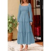 image:imagePRETTYGARDEN Womens Long Sleeve Ruffle Flowy Maxi Dress  Tiered ALine Square Neck Casual amp Boho Style Smocked Bodice Fall Wedding Guest Dresses Holiday Party Going Out OutfitsDusty Blue
