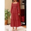 image:imagePRETTYGARDEN Womens Long Sleeve Ruffle Flowy Maxi Dress  Tiered ALine Square Neck Casual amp Boho Style Smocked Bodice Fall Wedding Guest Dresses Holiday Party Going Out OutfitsRed